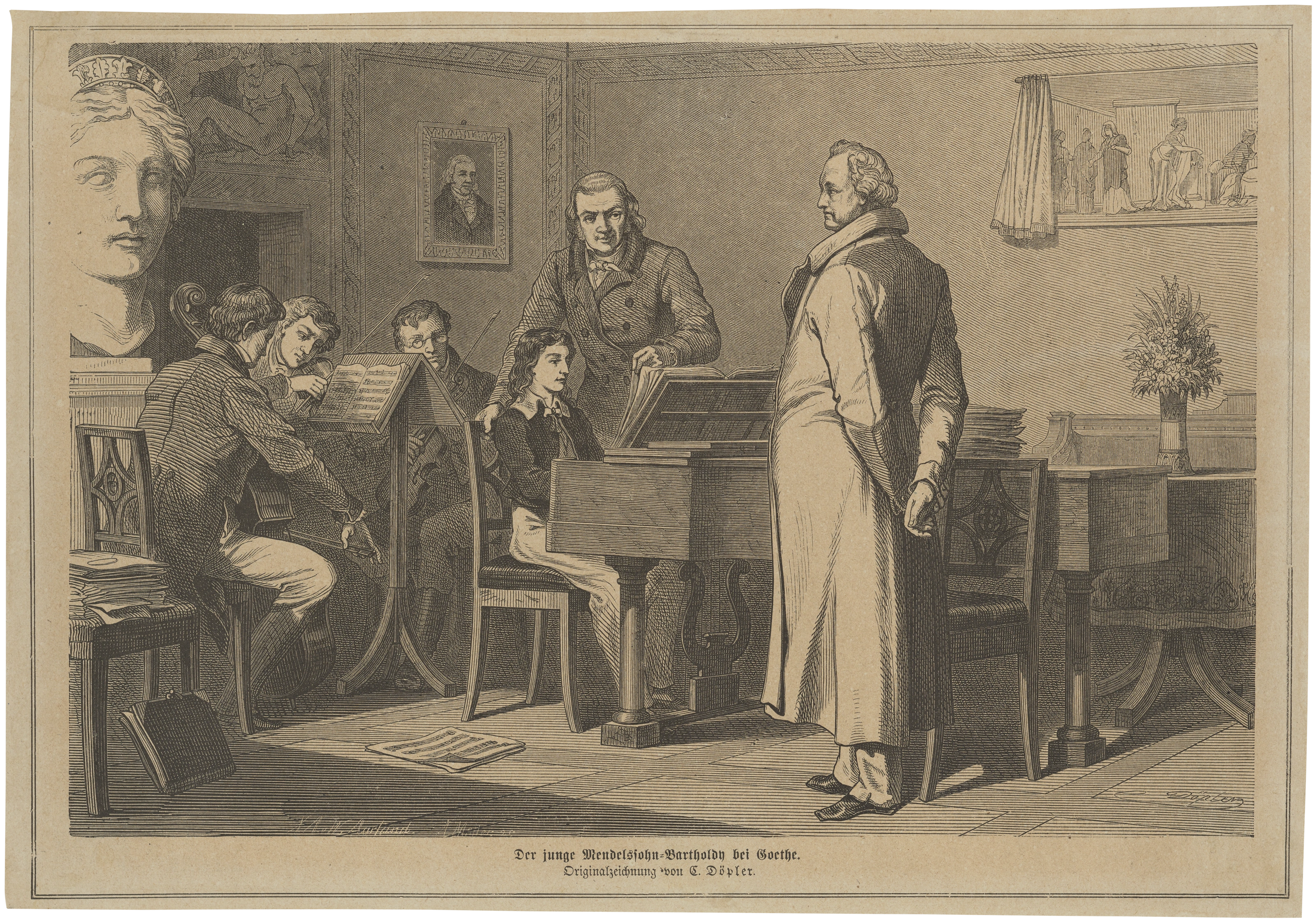 Johann Karl Wilhelm Aarland nach Karl Emil Döpler: Der junge Mendelssohn-Bartholdy bei Goethe, 1867