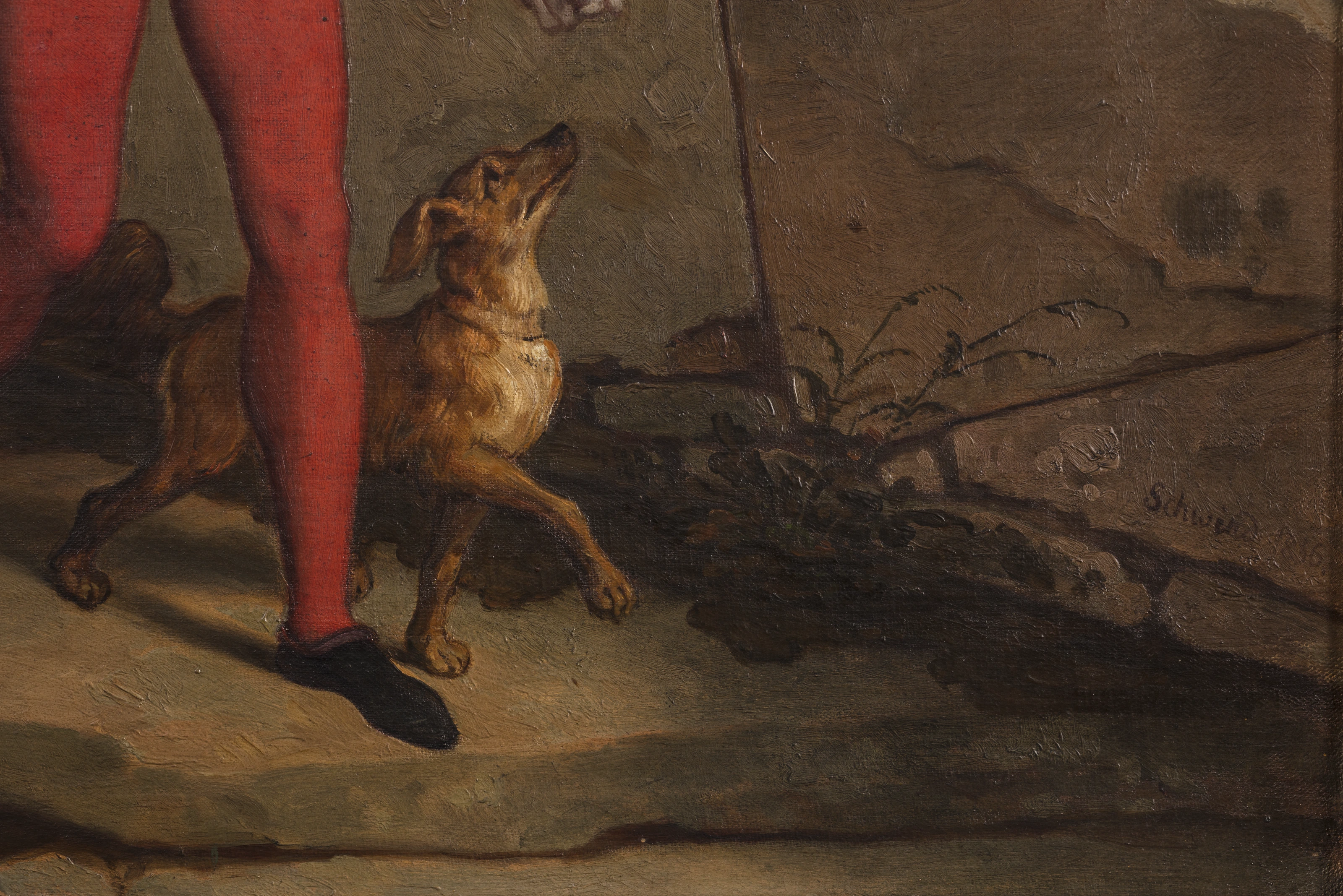 Detail: Hund und Signatur „Schwind 1856.“