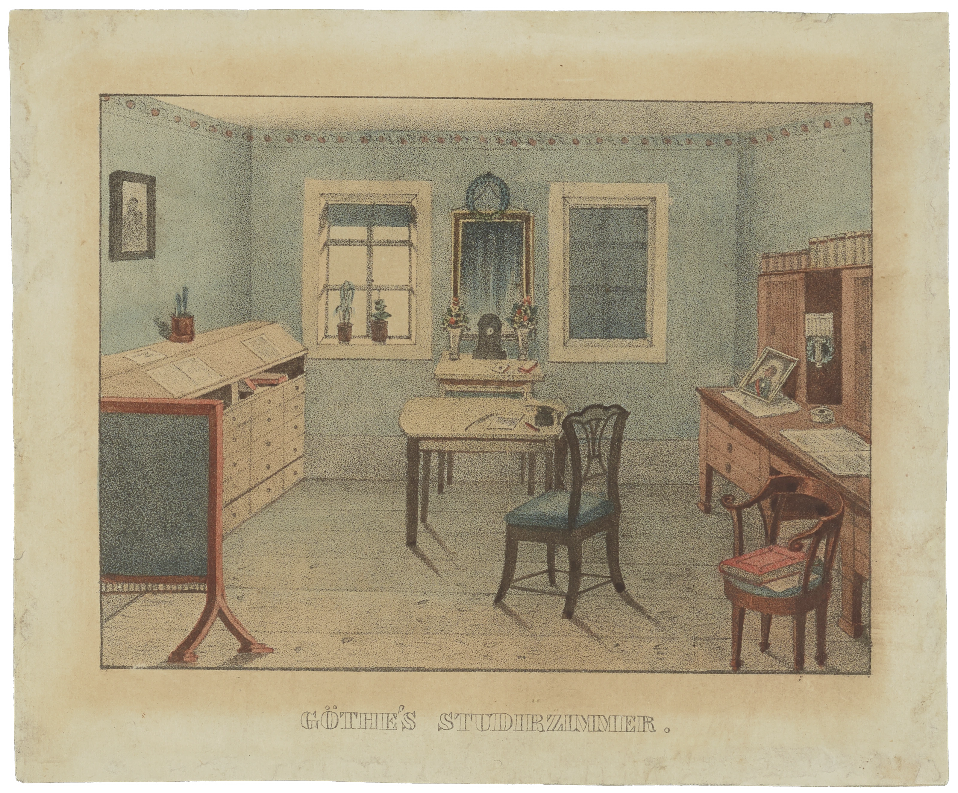 Bernhard von Arnswald: Göthes Studirzimmer, Lithographie, um 1849
