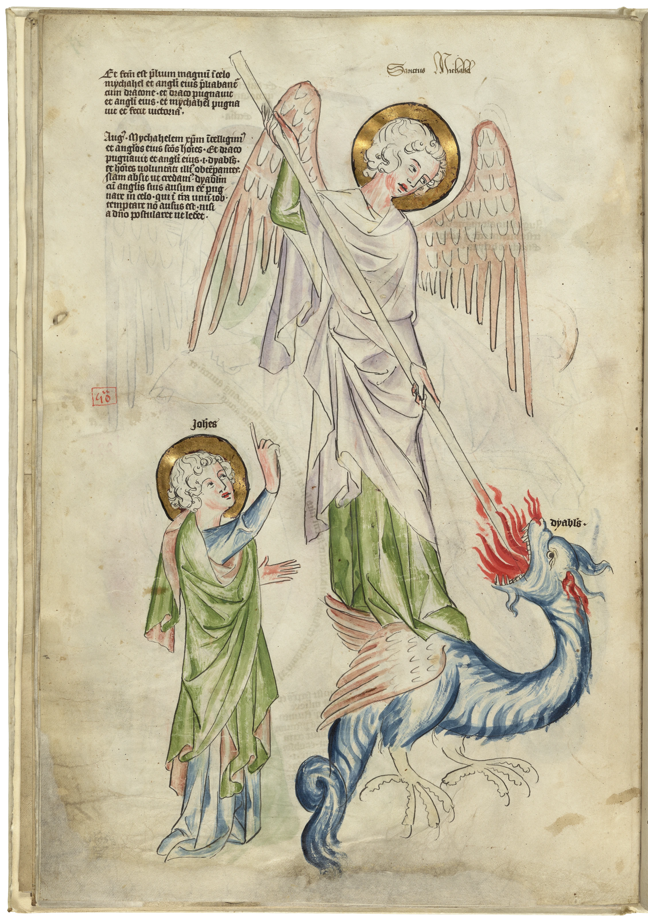 Blatt 17v: Erzengel Michael besiegt den Drachen
