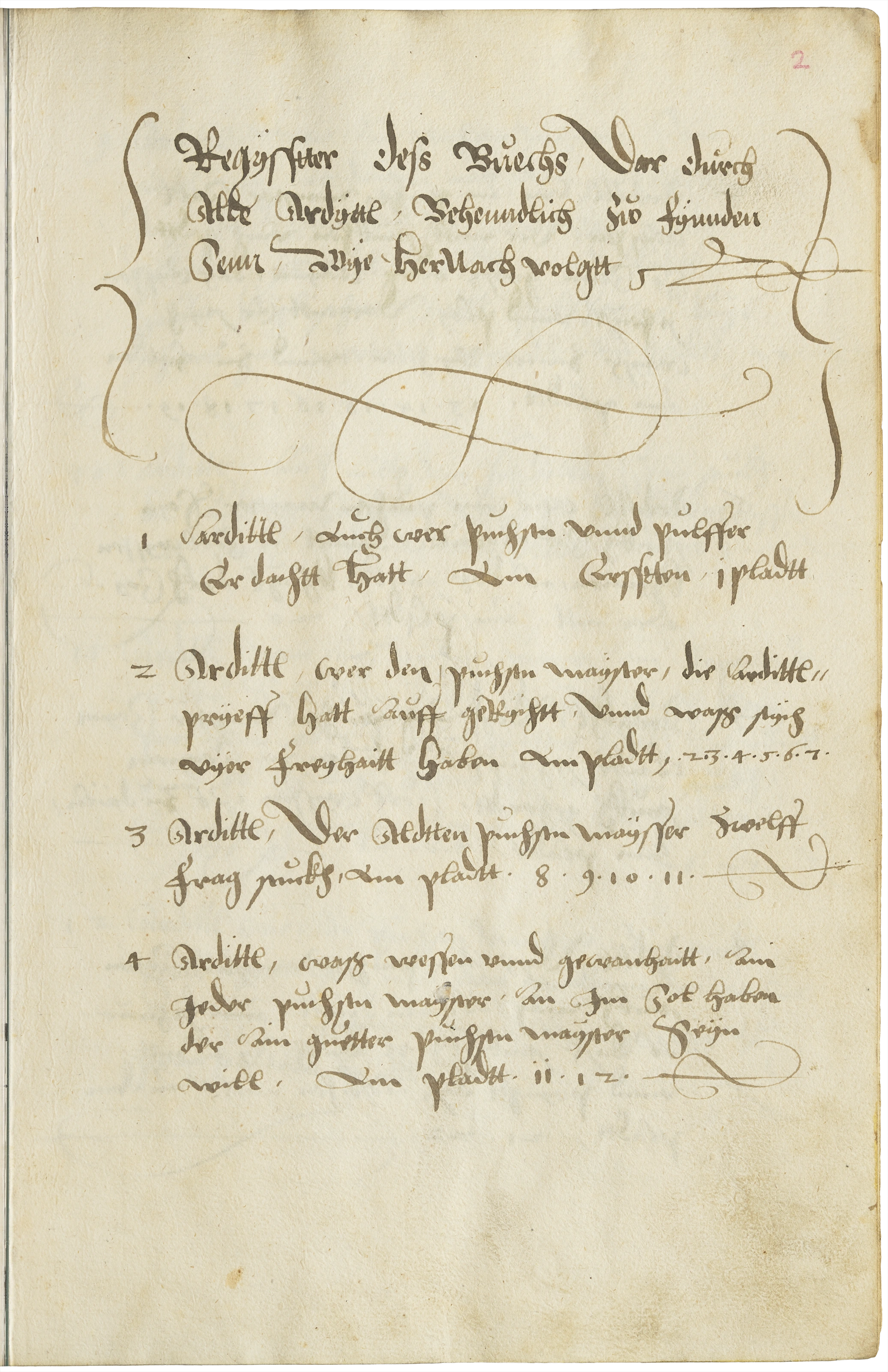 Blatt 2r: Regysstter Dess Buechs (Inhalt)