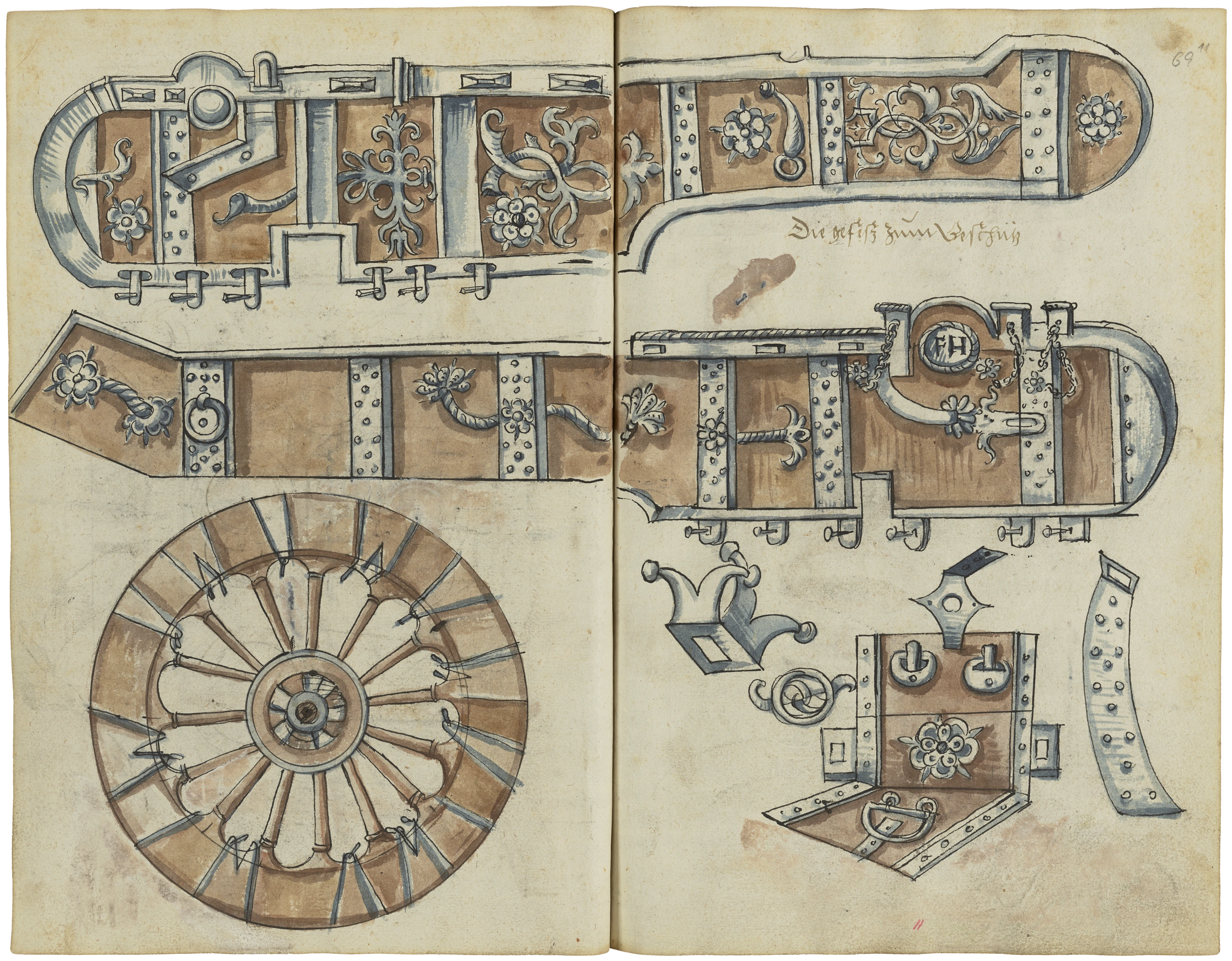 Bildteil, Blatt 10v/11r: Metallbeschläge und Schließmechanik