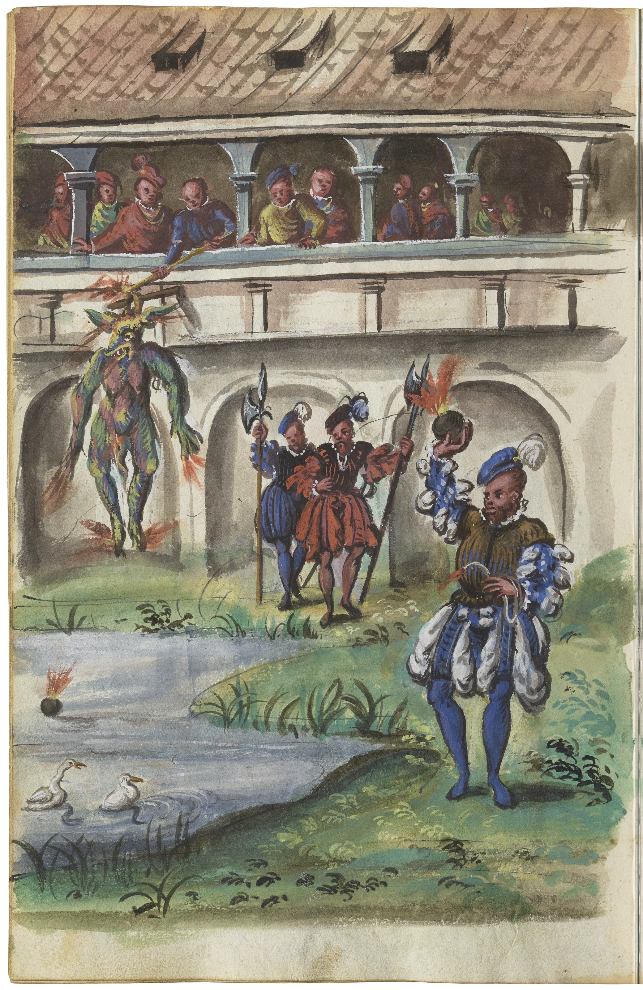 Bildteil, Blatt 31v: Freudenfeuer mit Drachenpuppe