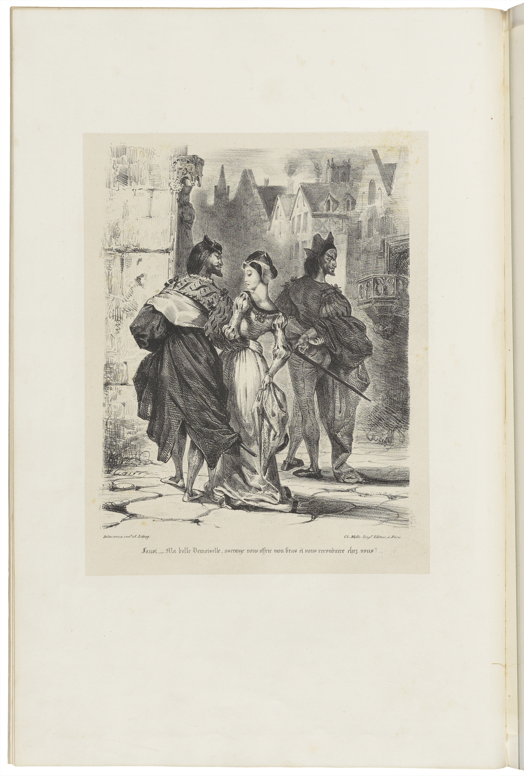 Eugène Delacroix: Faust, Margarethe und Mephisto auf der Straße, 1827