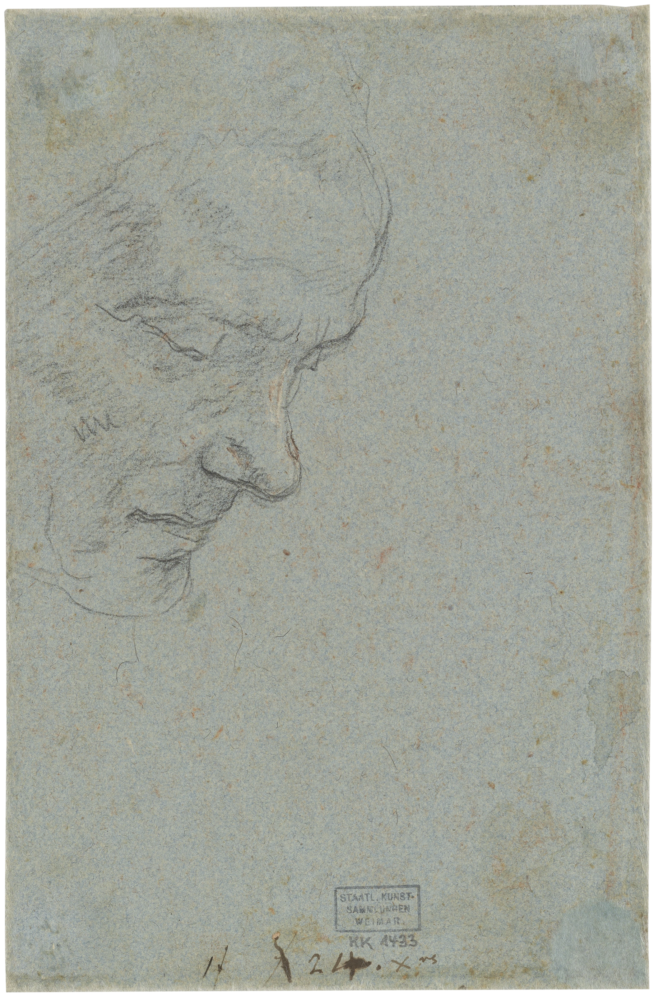 Rückseite der Zeichnung mit Porträt-Skizze