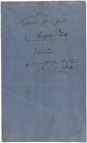 Emilie von Gleichen-Rußwurm: Umschlag „Von Schillers Handschrift. Zum Wilhelm Tell“, um 1840 