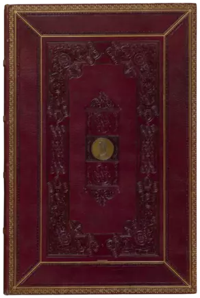 René Simier: Prachteinband mit ornamentaler Prägung und eingelassener Medaille, 1828